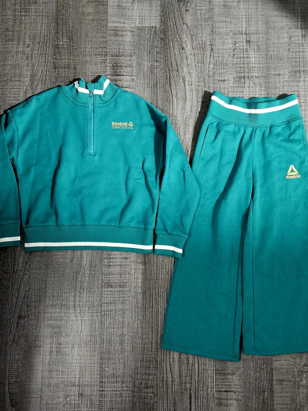 Reebok Teal Kids Half-Zip Sweatshirt & Wide-Leg Joggers Set
